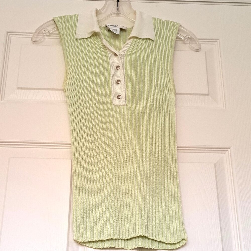 BARBARA BUI Paris VTG Sleeveless Rib Knit Pale Green White Top Made in Italy SzM